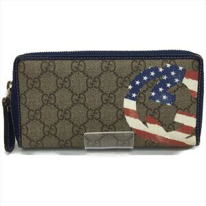 Gucci Long Wallet Round Zipper GG Supreme American Flag